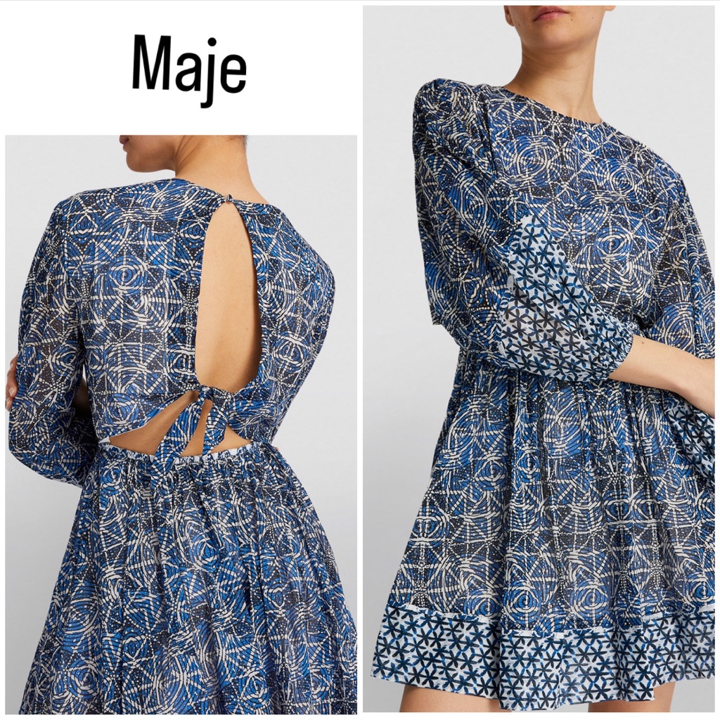 Maje ~ Rissogo Graphic-Print Tie-Back Cotton Mini Dress